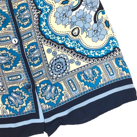 Cynthia Rowley Top Sleeveless‎ Blouse High Neck Printed Women's S Button Back - Picture 9 of 9